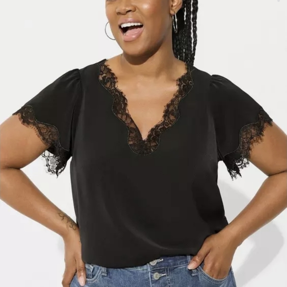 TORRID Studio Crepe De Chine Flutter Sleeve Blouse BLACK